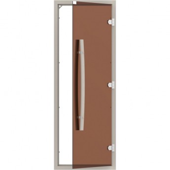 Комплект двери SAWO 741-4SGA-1 с "бронзовым" стеклом (осина, с порогом, изогнутая ручка)